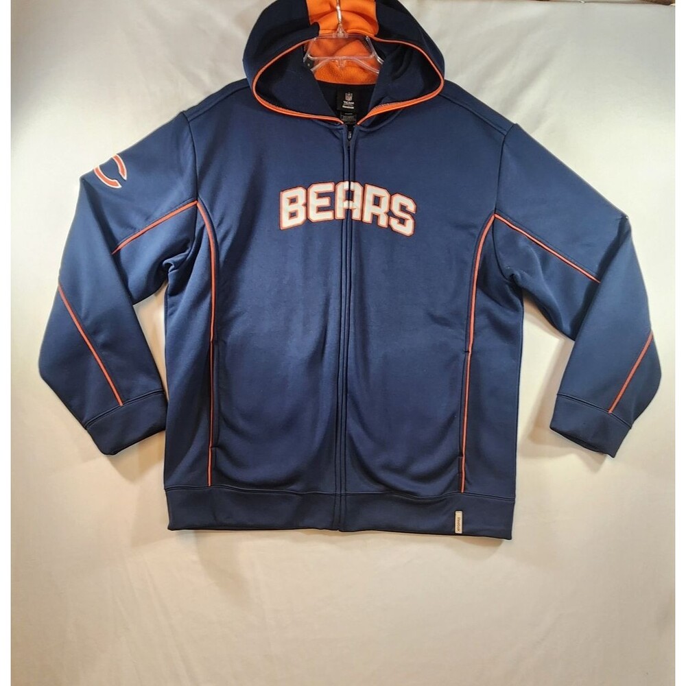 Chicago Bears Reebok Mens Hooded Sweatshirt Sz Large Full Zip Blue w/Orange NFL